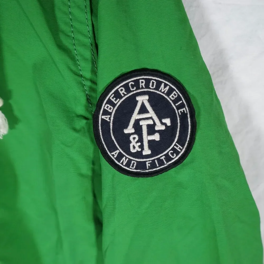 Abercrombie & Fitch Green Full Zip Nylon Jacket Patch Logo Large